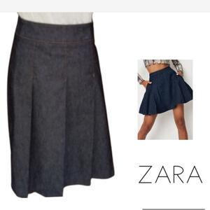 Zara basic denim pleated‎ skirt M